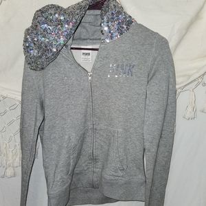PINK Victoria's Secret Women's Gray Long Sleeve Full Zip Hoodie Small